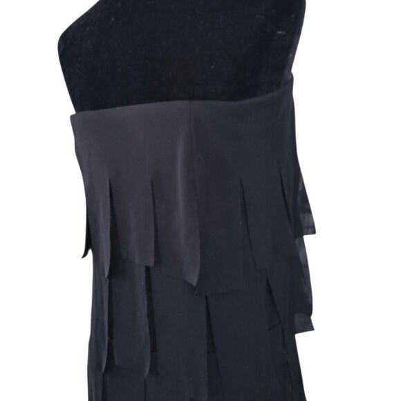 Tadashi Fringe Strapless Flapper Little Black Dress Cocktail Size L - Picture 4 of 8